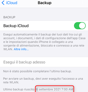 controlla ultimo backup icloud su iphone