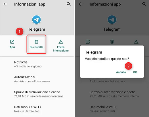 Disinstalla applicazioni Android