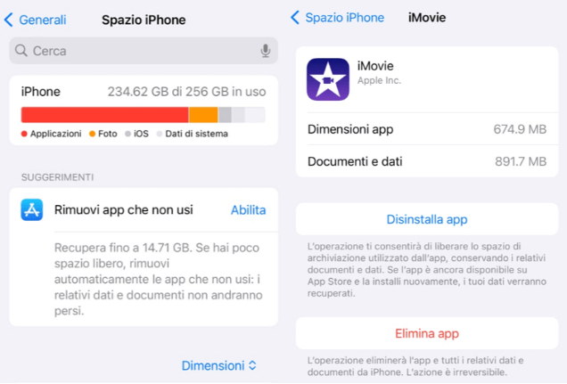 Elimina app per liberare spazio iPhone