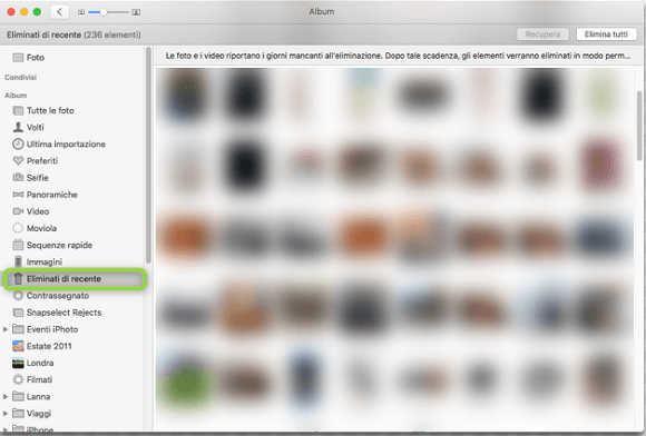 Cartella "Eliminati di recente" su Mac