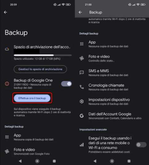Backup Android con Google Drive