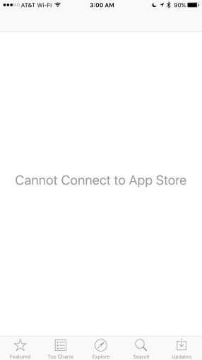 impossibile connettersi all'app store