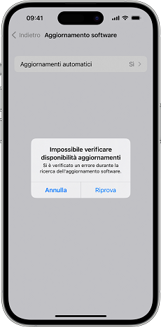 iOS impossibile verificare disponibilità aggiornamenti
