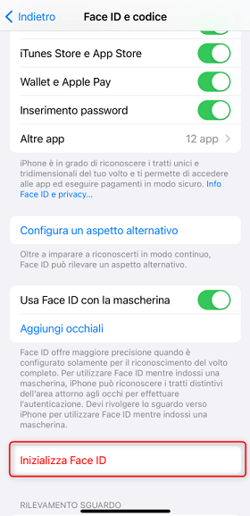 Inizializza Face ID e configura