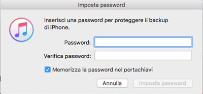 inserisci la password per sbloccare backup di itunes