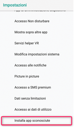 Attiva l'opzione Origini sconosciute