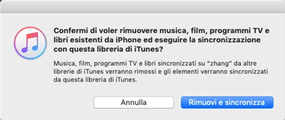 iTunes Sync cancellerà i brani esistenti