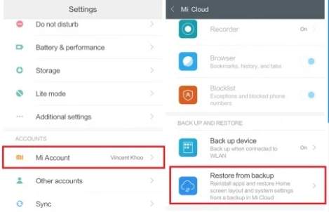 Ripristina il backup sul nuovo dispositivo Xiaomi