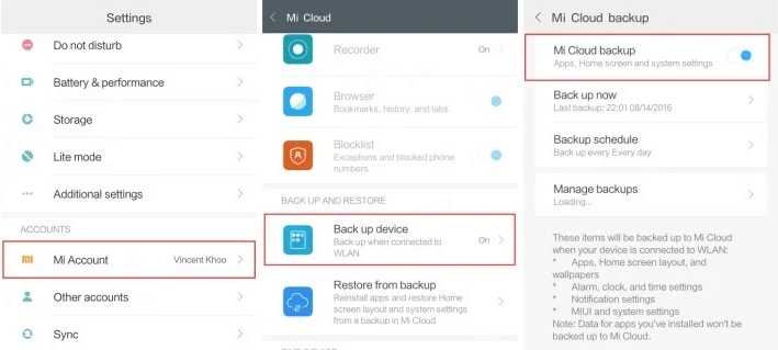 Backup Xiaomi sul vecchio dispositivo