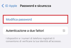 Modifica la password iCloud sull'iPhone