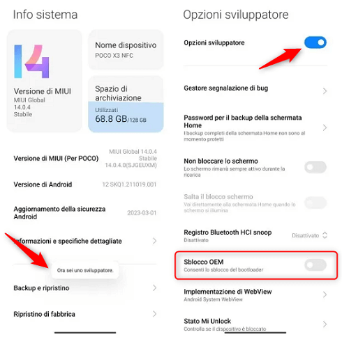 Opzioni sviluppatore Xiaomi