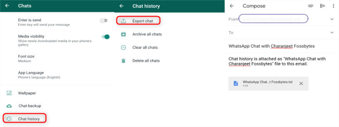 passa chat whatsapp su iphone via email