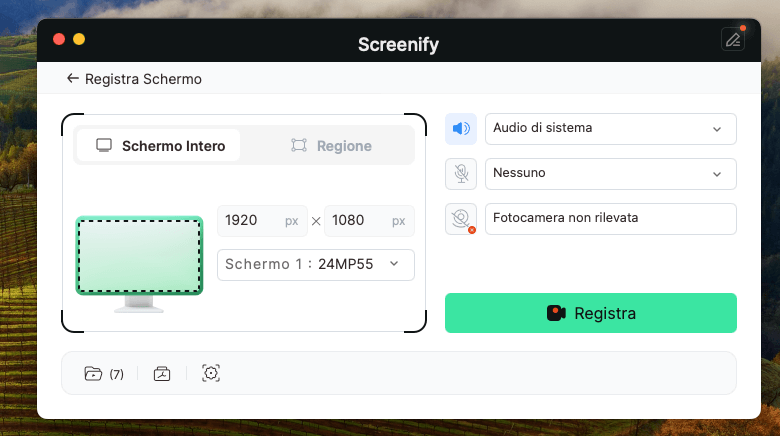 Configura le impostazioni e premi il pulsante Registra