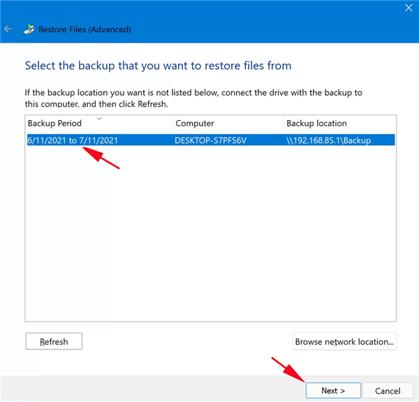 Recupera i dati dal backup