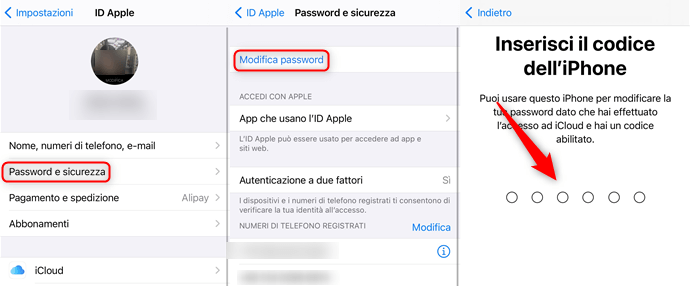 reimposta la password id apple su iphone