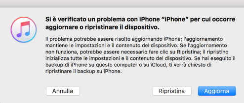 Ripristina o aggiorna iPhone con iTunes