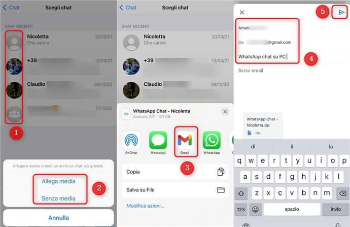 Stampa i messaggi WhatsApp di iPhone via e-mail