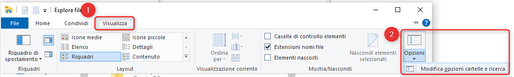Scegli “Modifica opzioni cartella e ricerca”