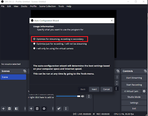 Ottimizza per lo streaming, la registrazione è secondaria