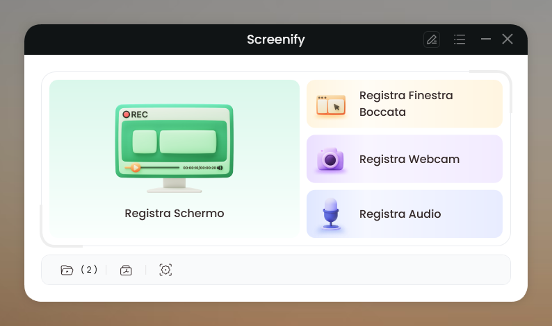 Seleziona la modalità di registrazione dello schermo