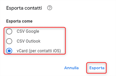 Spostare contatti da Gmail