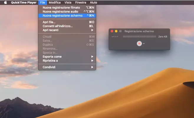 Scegli Nuova Registrazione schermo