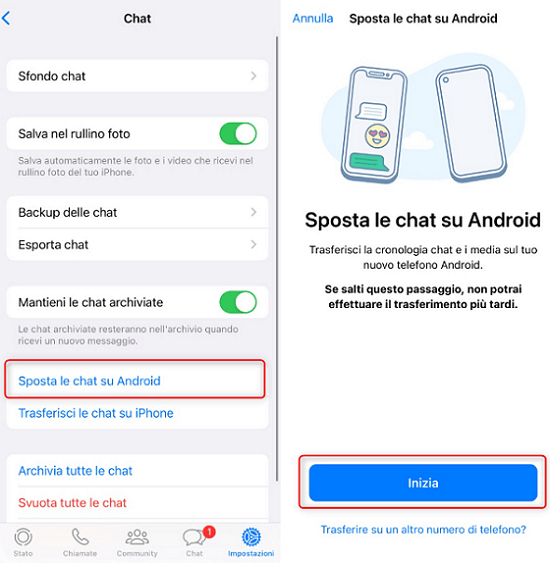 Sposta chat WhatsApp su Android
