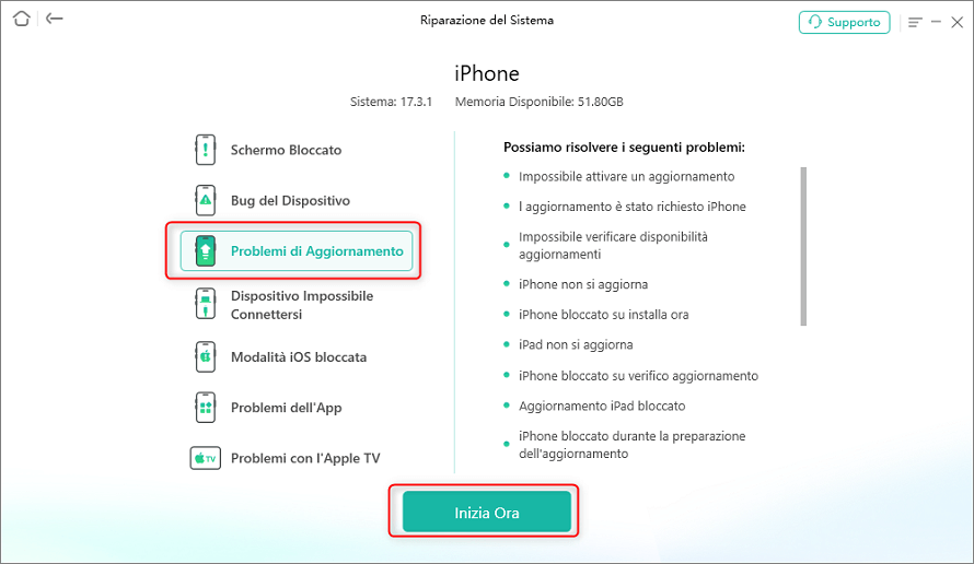 Seleziona i problemi di aggiornamento dell'iPhone
