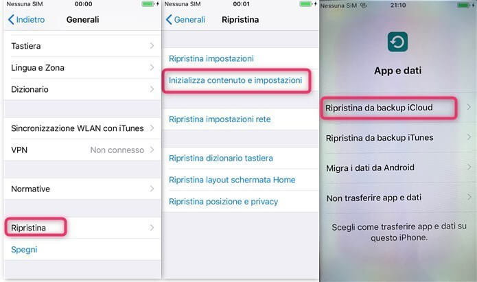 Trasferisci dati da iPhone a iPhone con iCloud Backup