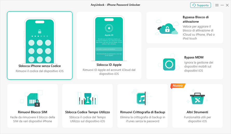 Fai clic sull'opzione "Sblocca iPhone senza codice"