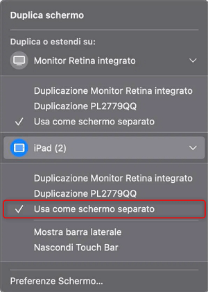 Seleziona Usa come Schermo Separato per Usare l’iPad come Secondo Monitor