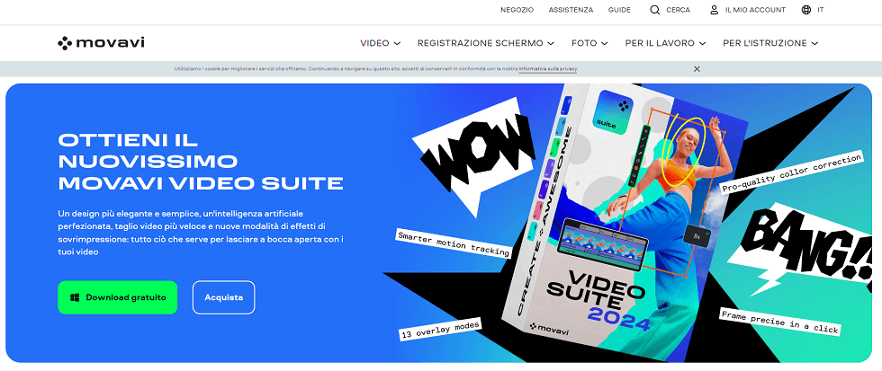 Interfaccia della pagina Web ufficiale di Movavi