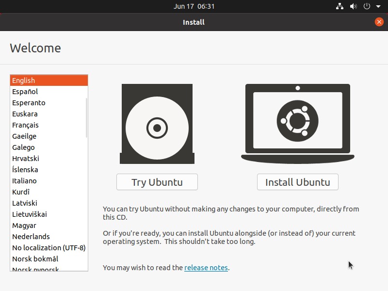 「Try Ubuntu」を選択