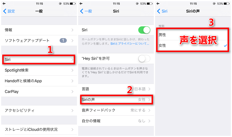 Siriの声を変更する手順