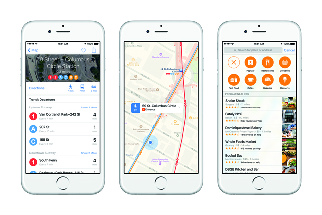 iOS 9のマップに乗換案内と周辺検索機能が追加される