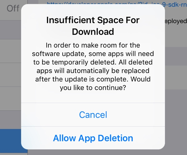 iOS 9にアップデートの時アプリを一時的に削除
