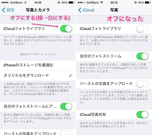 iCloudフォトライブラリをオフにする Image Credit:http://nasimeyablog.com
