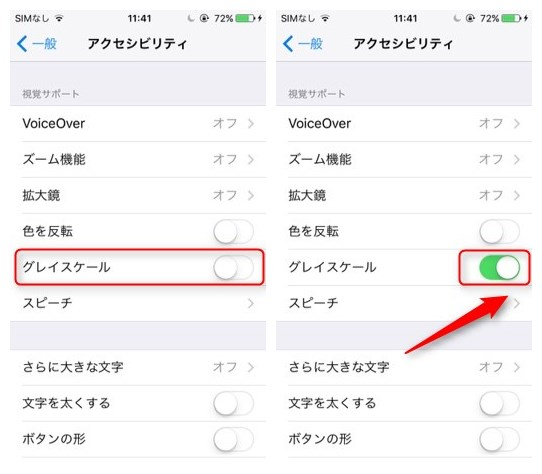 iPhoneの画面をモノクロにする方法 ステップ3