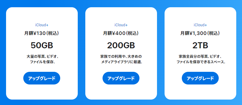 iCloud容量プラン（写真元：Apple公式サイト）