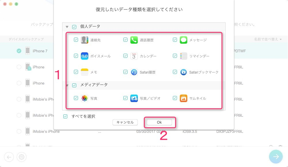 iTunesのバックアップ＆カテゴリを選択