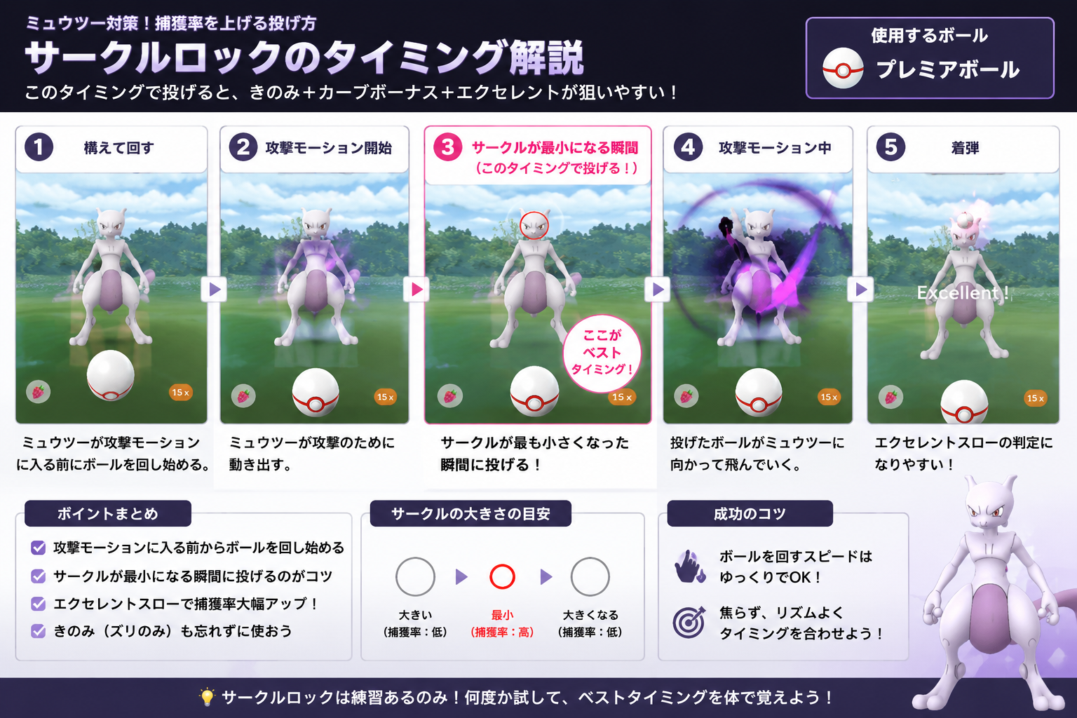 ミュウツーを捕まえるための、マスターボールを使った最適な投げ方