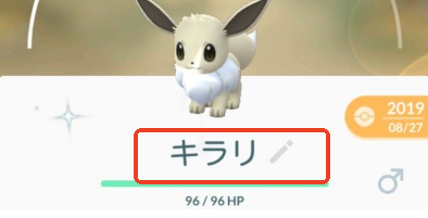 イーブイの名前を「キラリ」に変更