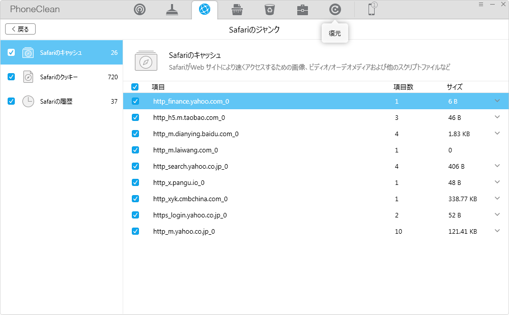 Safariのジャンクファイルを確認