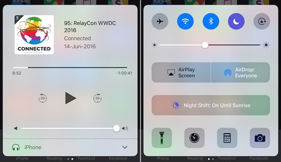 iOS 10の新機能-新しいコントロールセンター