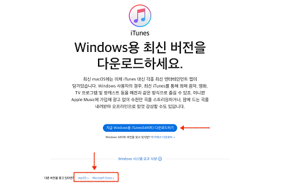 Windows용 iTunes 다운로드 페이지 