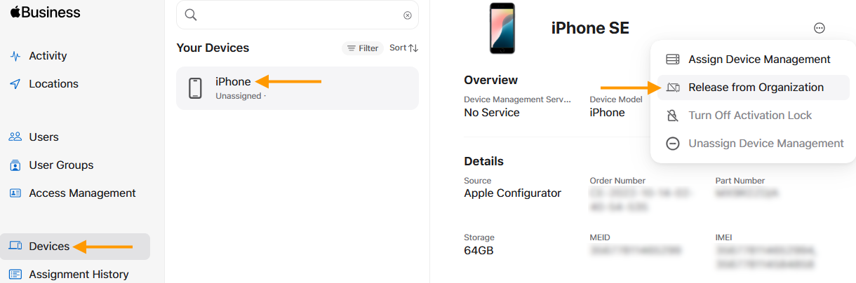 Beheerde iPhone door de organisatie uit Apple Business en MDM verwijderen