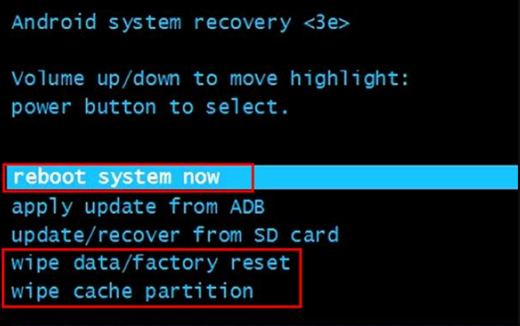 Android Recovery Mode met Wipe data factory reset optie