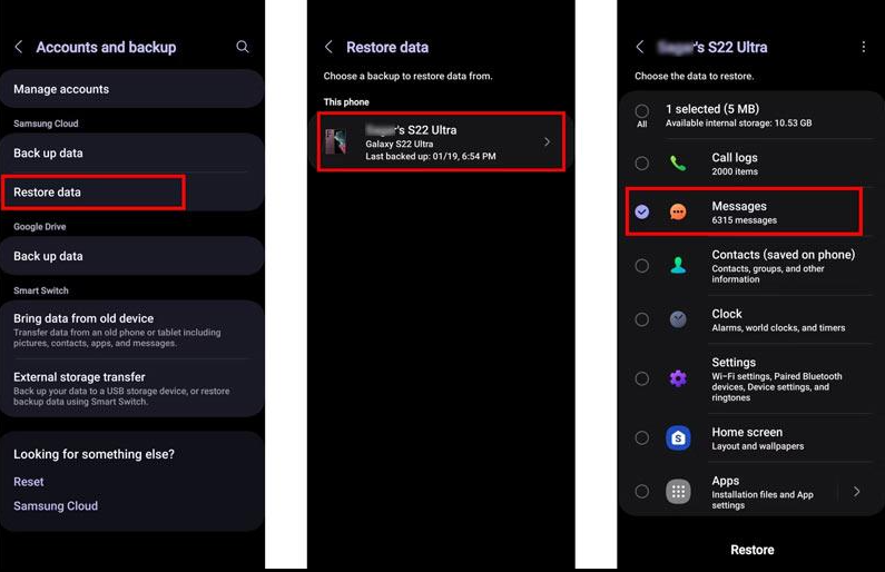 Samsung Cloud back-up herstellen van opgeslagen gegevens