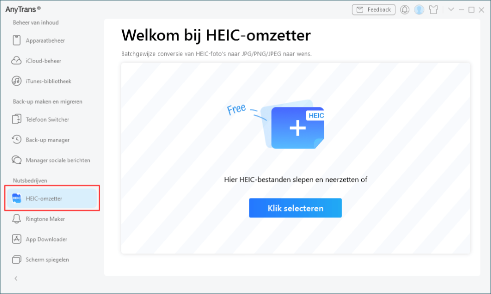 Selecteer de HEIC-converterfunctie