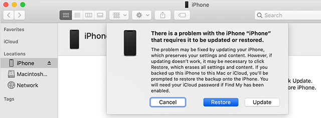 Restore iPhone в режиме восстановления